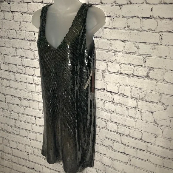 Aqua Capsule NEW Maddie&Tae Silver-Gray, Sequin, Sleeveless, Metallic Mini Dress - Picture 4 of 9